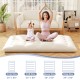 Queen size beige futon mattress floor sleeping pad, featuring a washable cover, ideal for yoga, camping, or kids' play.