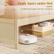 Full size wooden bed frame with 12" space underneath for storage and easy floor cleaning, featuring 2 rolling drawers.