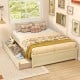 Close-up view of the natural wooden bed frame's smooth-rolling storage drawers, ideal for organized bedroom space.