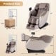 Full body massage chair in white with zero gravity function, dimensions 66"x30"x43", ideal for relaxation and comfort.