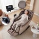 Full body massage chair in white with LCD screen, zero gravity function, and transport wheels for easy movement.