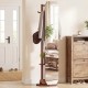 Full-length mirror coat rack in walnut with hooks and shelves for storing shoes and accessories, ideal for entryway or.