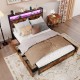 Top view of the Full/Queen size LED bed frame showcasing the spacious headboard with integrated charging station and.