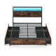 Full/Queen size LED bed frame with charging station and 4 storage drawers, featuring a stylish design and ambient.