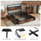 Full/Queen size LED bed frame with charging station, 4 storage drawers, and 12 heavy-duty metal slats for strong.