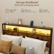 Full/Queen size LED bed frame with storage headboard, charging station, and 4 drawers for organized bedroom space.