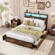 Full/Queen size LED bed frame with storage drawers, featuring a stylish headboard and ambient lighting for a modern.