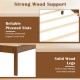 Solid wood legs and plywood slats of the farmhouse wooden platform bed frame, ensuring stability and support.