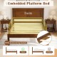 Twin size farmhouse wooden platform bed with headboard, featuring embedded design and sturdy plywood slats for support.