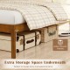 Twin size farmhouse wooden platform bed frame with extra storage space underneath, ideal for boxes and seasonal items.