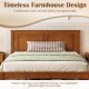 Twin size farmhouse wooden platform bed frame with headboard, featuring a rustic design and extra storage space.