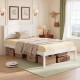 Twin size farmhouse wooden platform bed frame in white with headboard, featuring under-bed storage and elevated design.