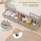 Full view of the gray full-size daybed with two large pull-out drawers for organized storage of toys and blankets.