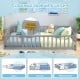 Full size gray floor bed with lockable door and full-length safety guardrails, ideal for kids' sleeping and play areas.