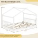 Full size house bed with headboard in white, featuring a creative design and sturdy plywood slats for children's play.