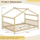 House-shaped Montessori floor bed with headboard, solid wood, for children's creativity, fits full size mattress.