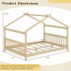 House-shaped full size Montessori floor bed with headboard, solid wood, 350 lbs capacity, ideal for children's.