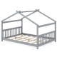 House-shaped full size Montessori floor bed in gray with supportive headboard, perfect for children's creativity and.