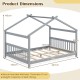 House-shaped Montessori floor bed frame in white, designed for creativity, supports a full-size mattress, and includes.