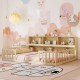 Montessori floor bed with integrated bookcase in natural wood, designed for kids' safety and independence, perfect for.
