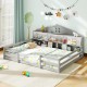 Montessori floor bed in gray with storage compartments and shelf, designed for children's play and sleep needs.