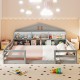 Montessori floor bed in gray with storage compartments and house shape, perfect for children's sleep and play.