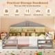 Full size Montessori floor bed in gray with storage compartments and shelf, ideal for children's sleeping and play.