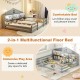 Full size Montessori floor bed in gray with storage compartments, featuring a play area and house shape design for kids.