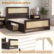 Full size rattan bed frame in rustic brown with storage drawers, sturdy wooden construction and elegant woven accents.