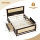 Full size rattan bed frame in rustic brown with two storage drawers, featuring a sturdy wooden construction and elegant.