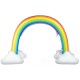 Inflatable rainbow sprinkler made of durable PVC, perfect for summer backyard fun and easy garden hose connection.