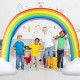 Inflatable rainbow sprinkler for kids made of durable PVC, perfect for summer backyard water play.
