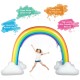 Inflatable rainbow sprinkler for kids made of eco-friendly PVC, perfect for summer backyard fun and water play.