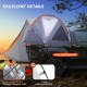 Portable 2-person pickup tent showcasing thickened fiberglass rods and waterproof 190T taffeta for reliable rain.