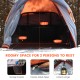 Portable pickup tent interior showing room for 2-3 persons, featuring storage pockets and double-sided zipper for easy.