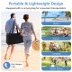 20x20 feet blue beach canopy tent with UPF50+ sun protection, portable design, and complete accessories for easy setup.