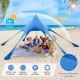 Blue 20x20 feet beach canopy tent with UPF50+ sun protection, spacious for 2-3 adults, featuring durable Lycra fabric.