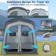 Oversize gray privacy shower tent with removable rain fly, featuring double rooms and four ventilation entrances for.