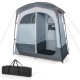 Oversize privacy shower tent with two rooms, gray polyester fabric, removable rain fly, ideal for outdoor use.