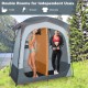 Oversize privacy shower tent with two rooms, gray polyester fabric, removable rain fly, ideal for showering and.