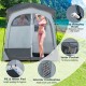 Oversize privacy shower tent with two rooms, made of gray polyester, featuring a top hook and inner pocket for.