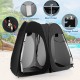 Oversized black pop-up shower tent featuring double rooms, mesh pocket, and storage pocket for versatile outdoor use.