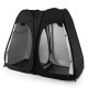 Oversized black pop-up shower tent with dual rooms, windows, and storage pockets for versatile outdoor use.