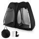 Oversized black pop-up shower tent with double-room design, storage pockets, and included carry bag for versatile use.