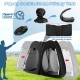 Oversized pop-up shower tent in black with smooth double zippers and half-round window for easy access and ventilation.