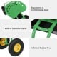 Ergonomic green garden cart seat with durable frame, inflated rubber tires, and tool tray for gardening convenience.