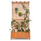 Raised garden bed with trellis made of natural fir wood, featuring climbing plants and hanging baskets for outdoor.