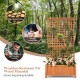 Raised garden bed with trellis in natural fir wood, featuring a hanging roof for climbing plants and beautiful wood.