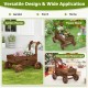 Decorative wooden wagon cart in rustic brown, featuring wheels and drainage hole, ideal for garden or home display.