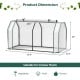 Mini greenhouse measuring 47.5 x 21.5 x 24 inches with roll-up zipper door, ideal for various plants and weather.